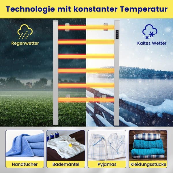 Elektrisk håndklædevarmer, 8-timers timer, overophedningsbeskyttelse