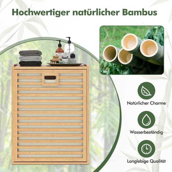 Tvätthylla i bambu med 68 liters korg, 50x35x64 cm