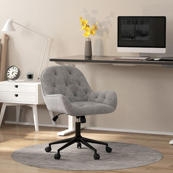 Kontorstol Skrivebordsstol Med Vippefunktion, Computerstol Højdejusterbar, Ergonomisk Arbejdsstol Med Fløjlslook, Lysegrå