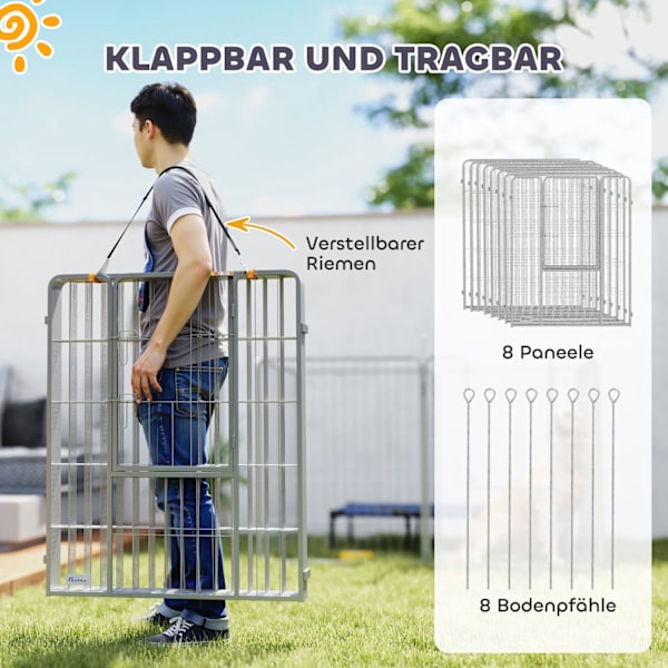 Pentujuoksu 100 cm korkea, 8-osainen koiranleikkikehä, pentujen leikkikehä vyöllä ja ovella, ulkosuoja pienille ja keskikokoisille koirille, marsuille