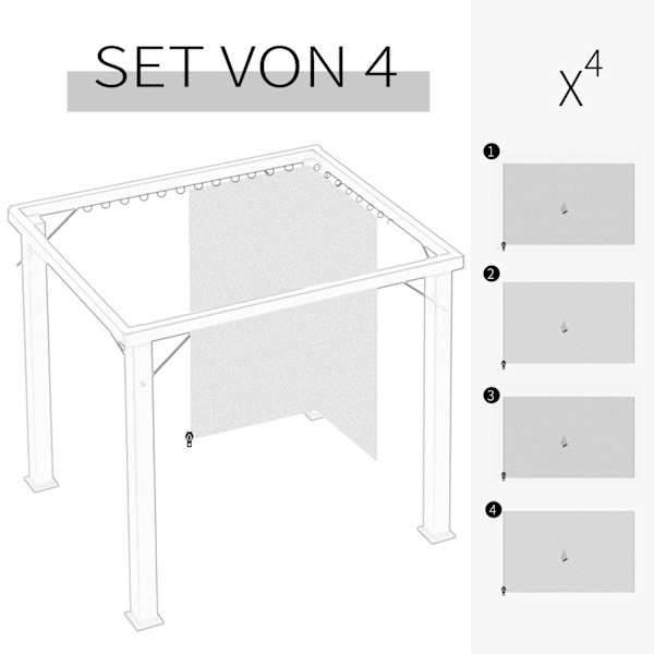 4 Sidopaneler För 3X3M Lusthus, Med Krokar, Sidoväggar, Polyester, Beige, 302X205Cm