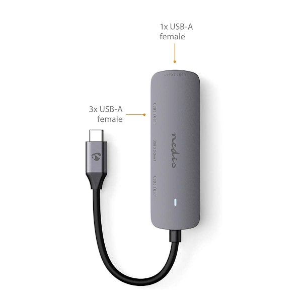 USB-hub | 1x USB-C™ | 4x USB A Female | 4-Port port(s) | USB 3.2 Gen 1 | USB Drevet | 5 Gbps