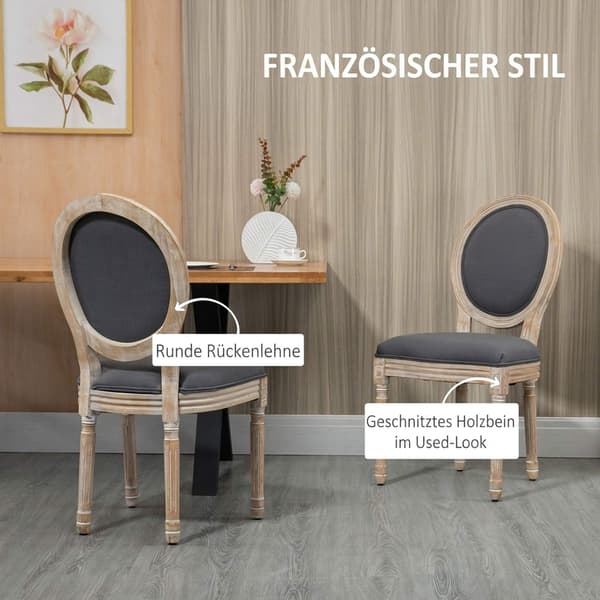 Matstolar Set om 2, Linne Look, Grå + Naturfärgad