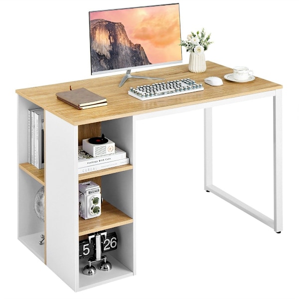 Skrivebord med 5 rum & metalstel Moderne computerbord Arbejdsbord Natural