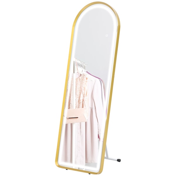 Fuldlængde Spejl Med Led Lys Vægspejl, Stående Spejl, Dæmpbart, Garderobespejl Med Touch Switch, Guld, 47X146 Cm