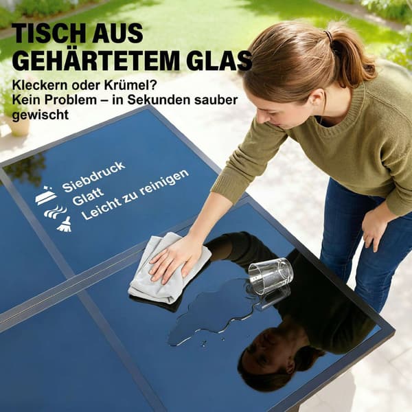 5-delad matgrupp för utomhusbruk med glasbord och fällstolar