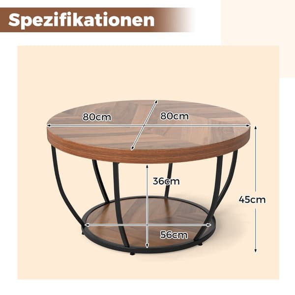 Rundt sofabord, træ- og metalstel, 2-lags design