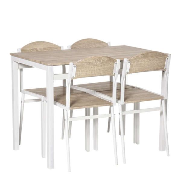 Spisegruppe 5-Delt Spisebordssæt Med Træfibre Mdf + Metal, Grå + Hvid, 1 Bord + 4 Stole