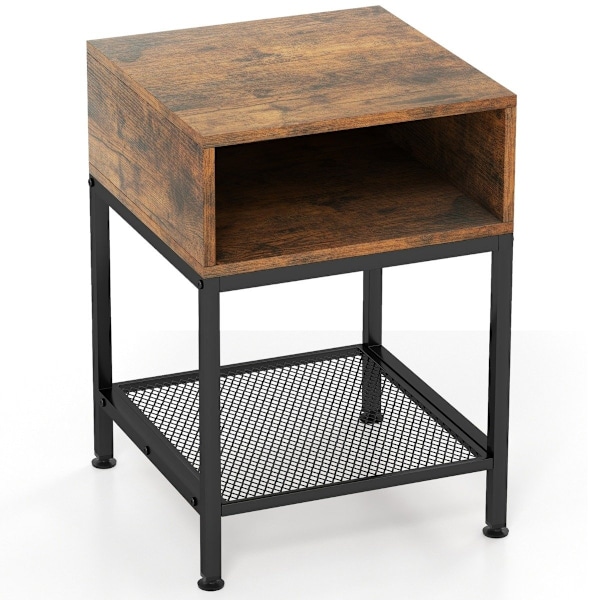 Sidebord med opbevaringsrum og gitterhylde sengebord med metalstel 40 x 40 x 57,5 ​​cm