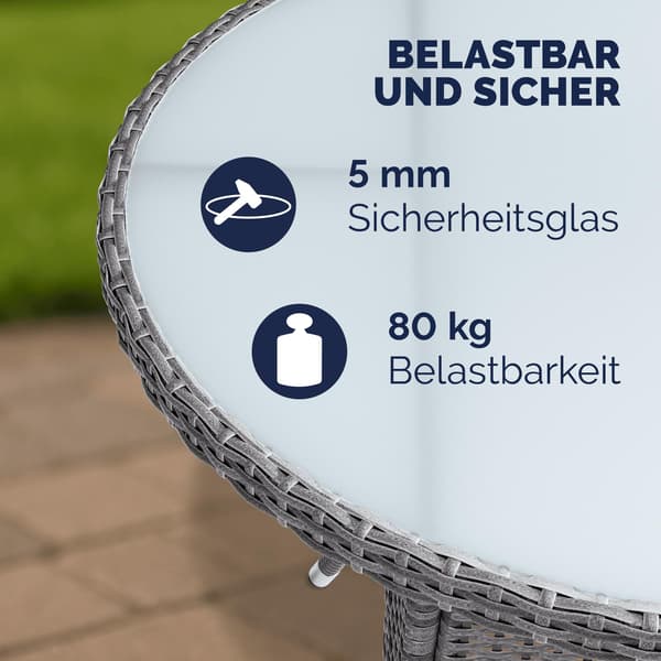 Pyöreä harmaa polyrottinkipöytä hyllyllä, Ø60cm