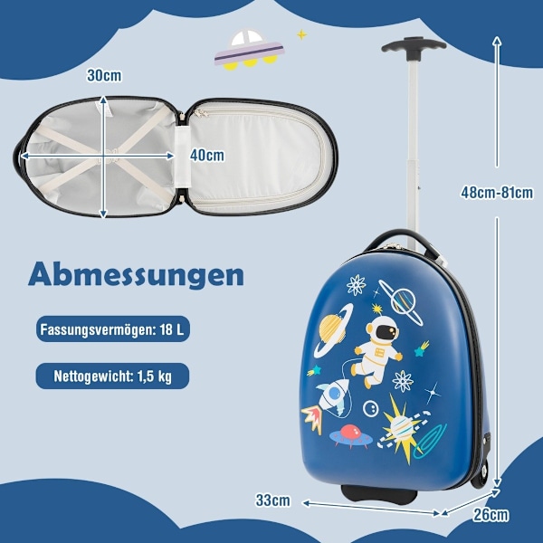 16" barnresväska med 2-stegs teleskophandtag barnvagn barnhandbagage astronauter