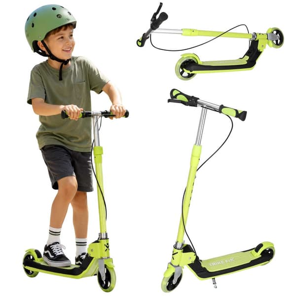Barnsparkcykel, hopfällbar, LED-hjul, dubbla bromsar – neongrön