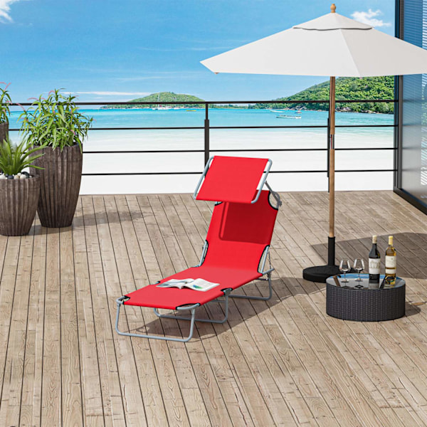 Aurinkotuoli puutarhatuoli kokoontaitettava aurinkosuojalla, wellness-tuoli rantatuoli punainen 187 x 58 x 36 cm rentoutumiseen ulkona