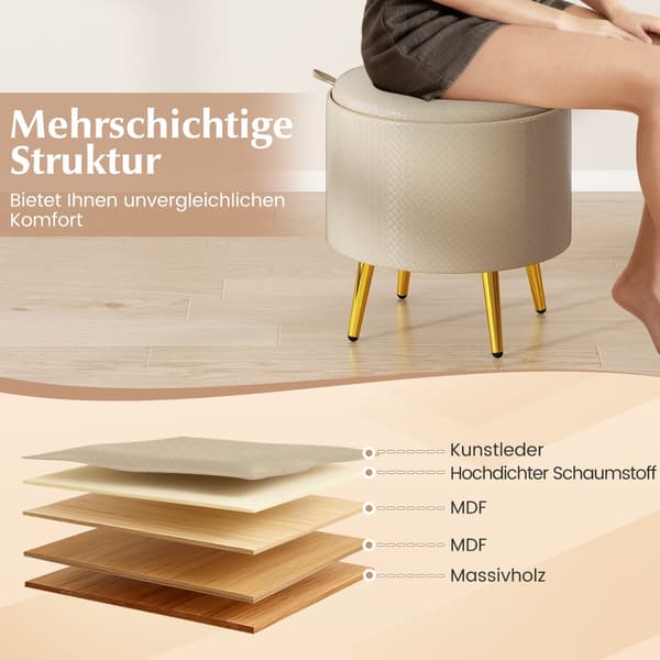 2-delt beige puf med opbevaring i kunstlæder