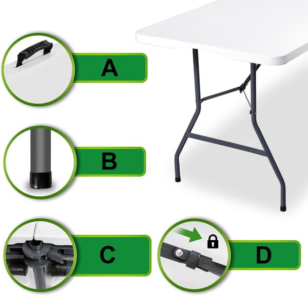 Hopfällbart cateringbord, 180 cm, vitt, bärbar design