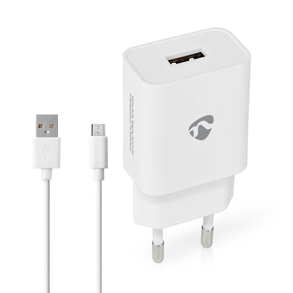 Väggladdare | 12 W | Snabbladdnings funktion | 1x 2.1 A A | Antal utgångar: 1 | USB-A | Micro USB (Lös) Kabel | 1.00 m | Single Voltage Output Vit