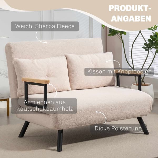 Konvertibel sammetsbäddsoffa med kuddar, beige