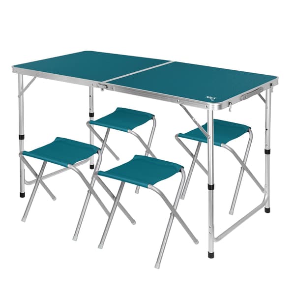 Set med bord och stolar, blått, hopfällbart, utomhusbruk