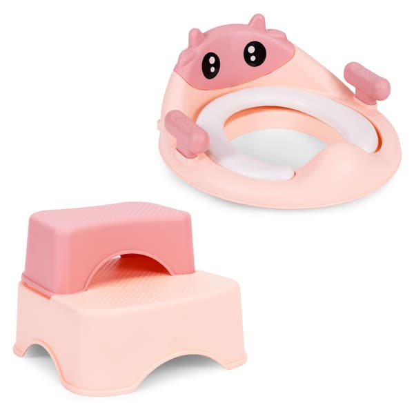 WC-istuin askelmilla lapsille, pinkki