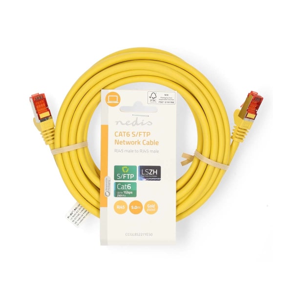 CAT6 Verkkokaapeli | RJ45 uros | RJ45 uros | S/FTP | 5.00 m | Pyöreä | LSZH | Keltainen | Label