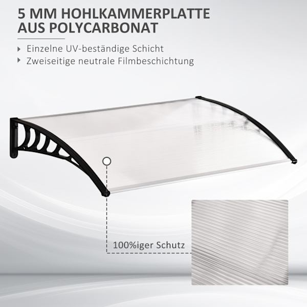 Baldakin Hoveddør Baldakin Buet Baldakin Lavet Af Polycarbonat Med Uv-Beskyttelse, Hvid, 90X150Cm