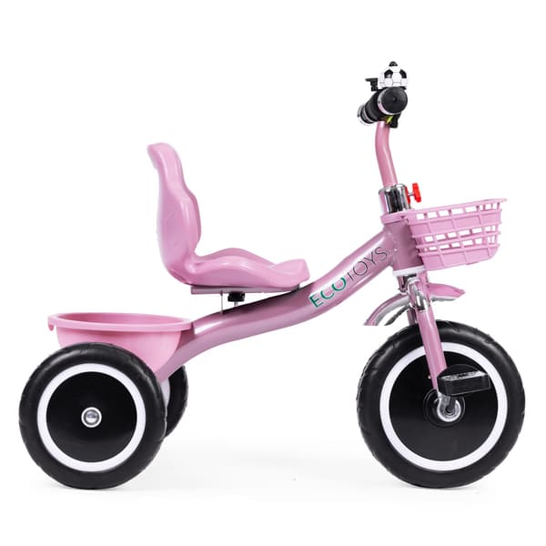 Trehjuling med halkfria grepp, klocka, korg, rosa, ECOTOYS