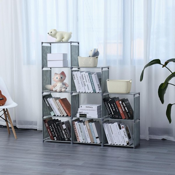 Herzberg HG-03633: 9-lags trappehylde Bogskab opbevaringsstativ (125x125cm) - Grå