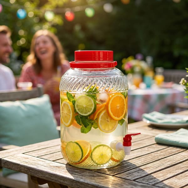 Glas drikkevaredispenser med hane, 10L – Rød