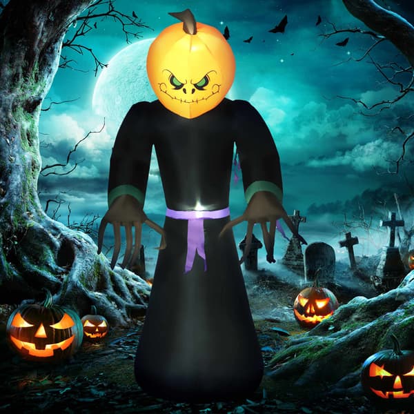 210 cm uppblåsbart pumpaspöke med LED-ljus, utomhusdekor