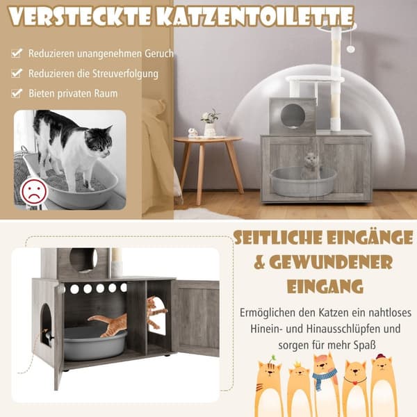 Kattskåp med skrapstolpe för kattlåda, grå