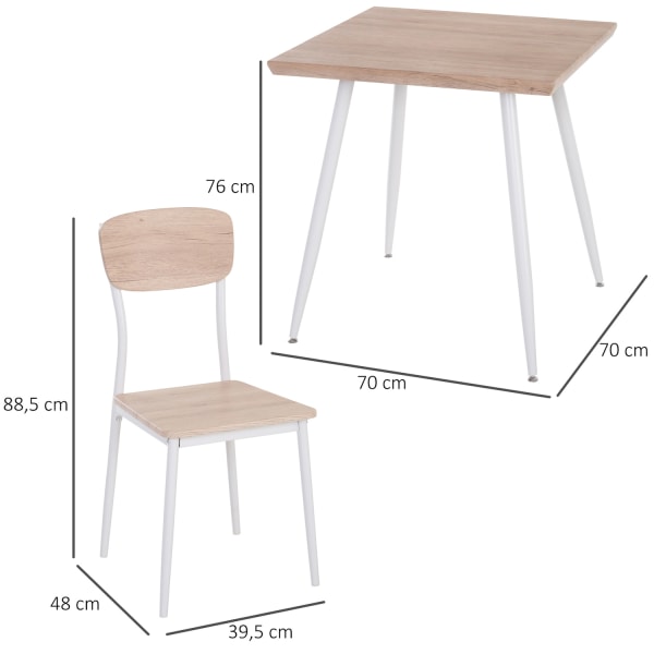 3-Delt Spisegruppe Spisebordssæt Mdf + Metal Naturligt Træ Årer + Hvid Med 1 Bord + 2 Stole