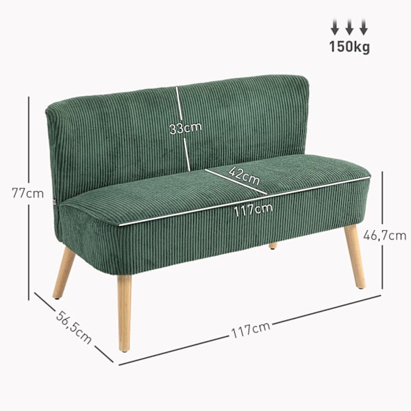 2-istuttava sohva, vakosametti look-sohva, puiset jalat, pehmustettu pehmustettu sohva, parivuodesohva olohuoneeseen, makuuhuone, 117 x 56,5 x 77 cm,