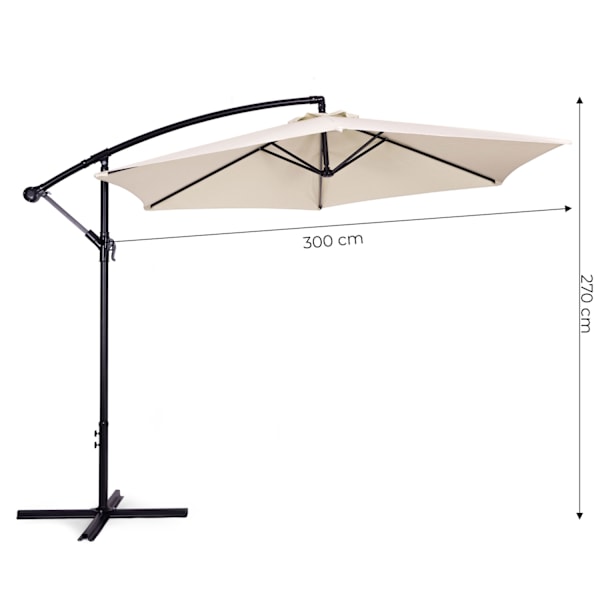 Suuri puutarhasateenvarjo puomilla, taitettava, 3 m, beige, 6 kylkiluuta