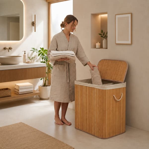 Bambuinen pyykkikori 150L, ​​3 lokeroa, kansi