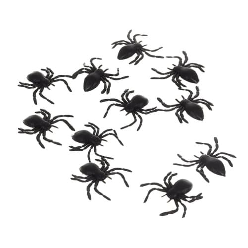 Halloween plastik edderkopper, 10 stk., 3x3 cm, sorte