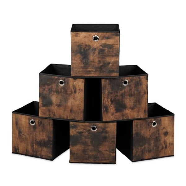Förvaringsbox i tyg med trälook, 6-pack