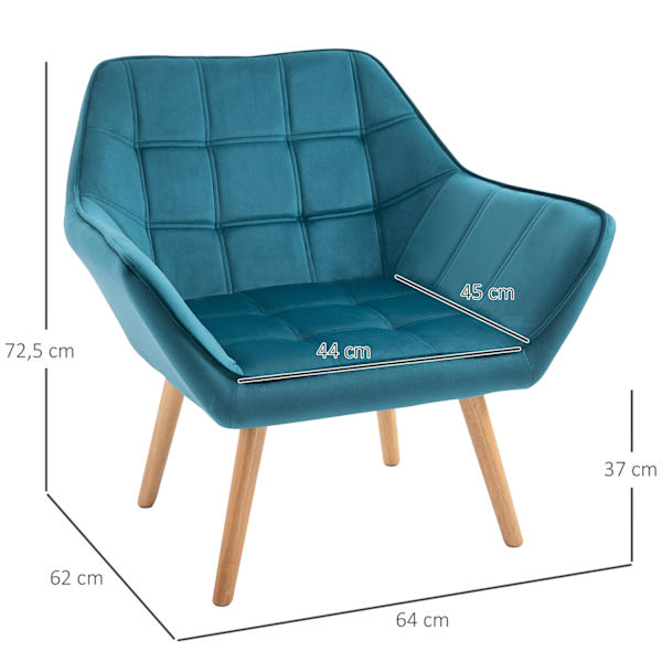Enkeltlænestol Fløjstol Afslapningsstol, Fløjl, Hævede Ben, Fløjlslignende Polyester, Skandinavisk, Grøn, 64X62X72,5Cm