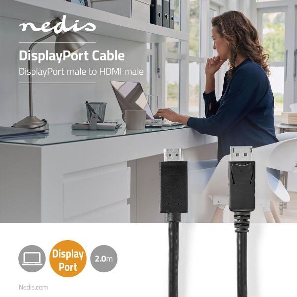 DisplayPort kaapeli | DisplayPort uros | HDMI™ liitin | 4K@60Hz | Niklattu | 2.00 m | Pyöreä | PVC | Musta | Laatikko