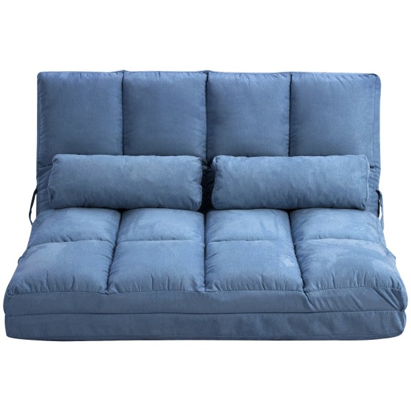 Gulvstol 2-I-1 Gulvstol Sammenklappelig Sengeryglæn 3 Positioner Justerbar Sædehynde Fløjl Stålblå 102X73X60Cm