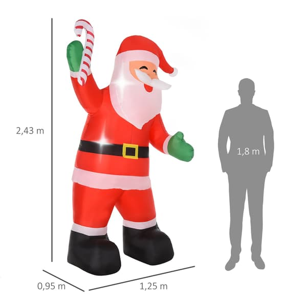 Oppustelig julenisse med LED lys, 243cm