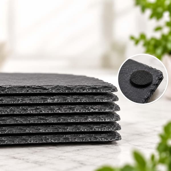 Rektangulära serveringsfat i skiffer, set om 6 med filt, antracit