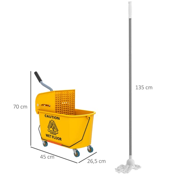 Puhdistuskärry pyörillä, tilavuus 20L, keltainen
