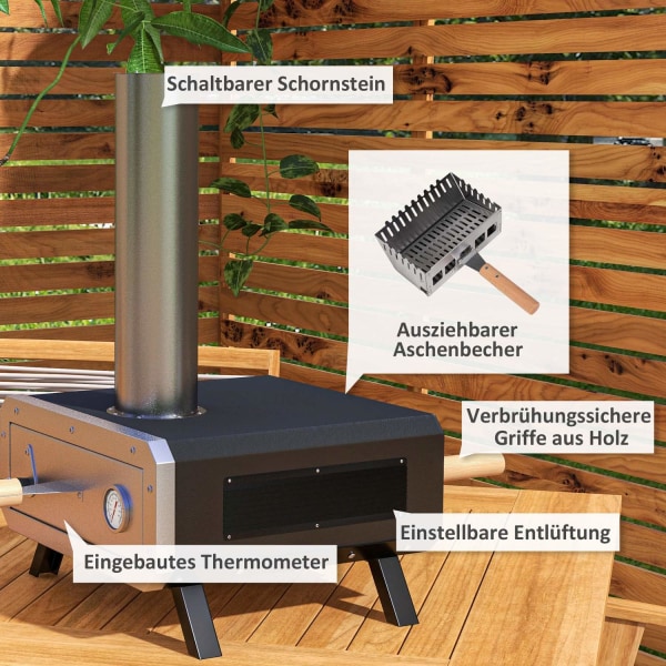 2-I-1 Udendørs Pizzaovn Med Pizzasten, Pizzaskovl, Pizzaskræl, S