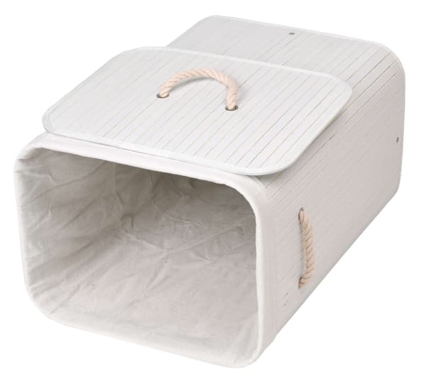 Bambu tvättkorg med lock, 80L, vit