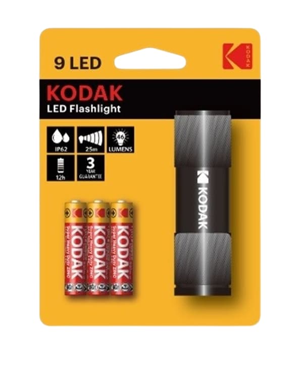 9-LED lommelygte i sort metalhus
