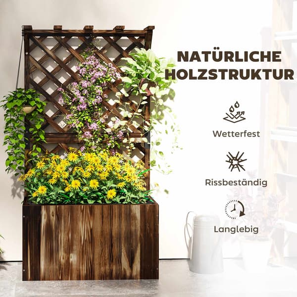 Højbed med espalier, forkullet træ, 64x33x122 cm