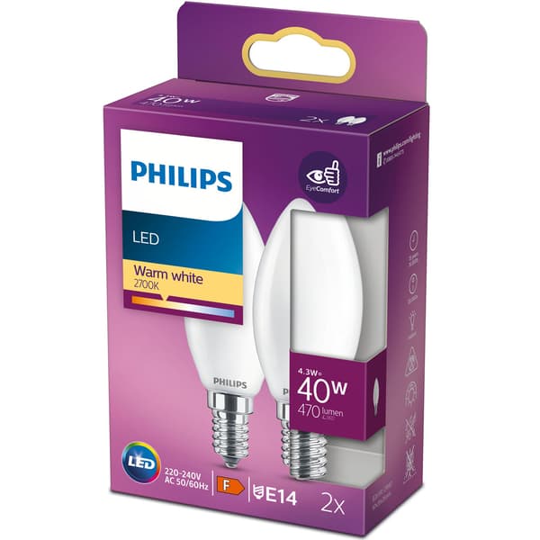 2 kpl LED E14 Crown 40W Frost 470lm