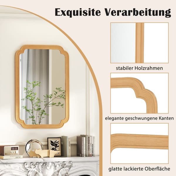 Rektangulär väggspegel med träram, 90x60 cm