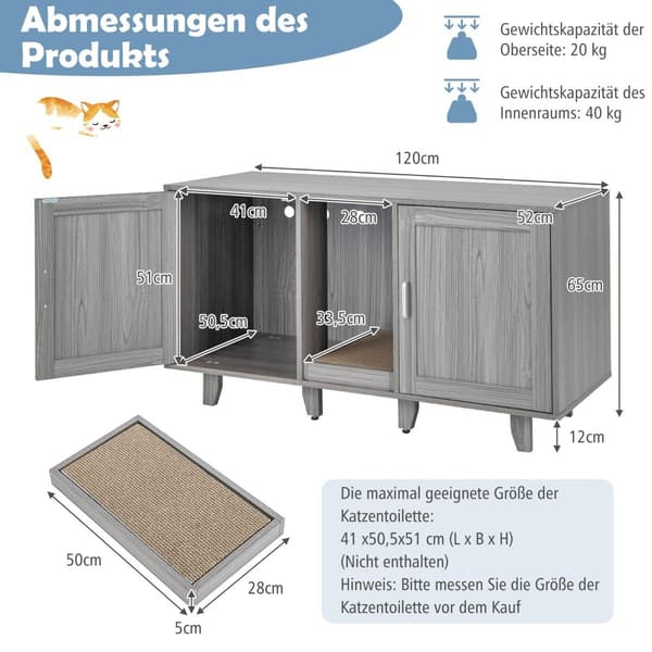 Kissanhiekkakaappi Scratch Pad & Dual Doors, harmaa