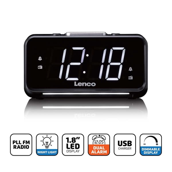 FM-clockradio med LED-display, natlys, USB-port